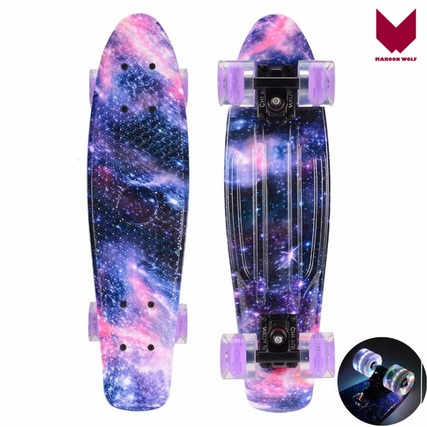 22 inch Cruiser Penny Skateboard - Graphic Galaxy Complete - Led Light