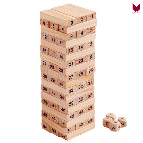 Wooden 54 Pieces Log-coloured - Blocks Tumbling Tower kits