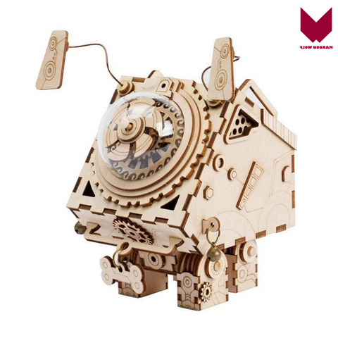 MW. Music Box 3D Puzzle DIY Movement Wooden dogs Model kits