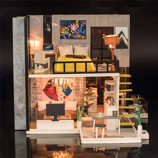 Wooden doll houses kitchen miniature villa dollhouse furniture kit