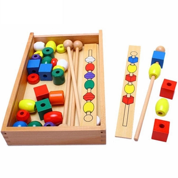 MW. Educational wooden colorful shape stick Beading toys