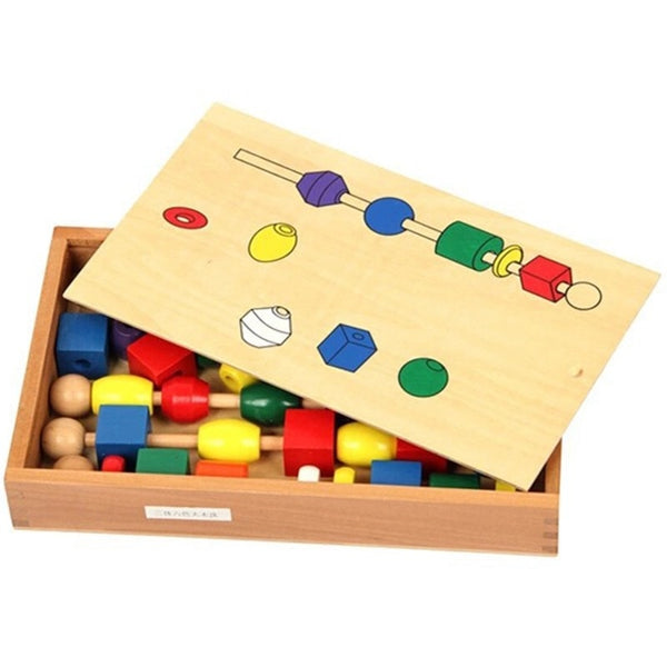 MW. Educational wooden colorful shape stick Beading toys