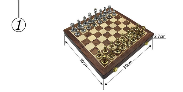 Metal Glossy Golden And Silver Chess Pieces Solid Wooden Folding - High Grade Professional