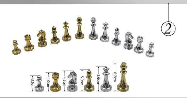 Metal Glossy Golden And Silver Chess Pieces Solid Wooden Folding - High Grade Professional