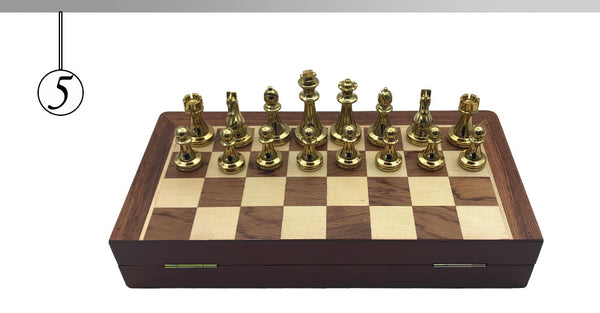 Metal Glossy Golden And Silver Chess Pieces Solid Wooden Folding - High Grade Professional