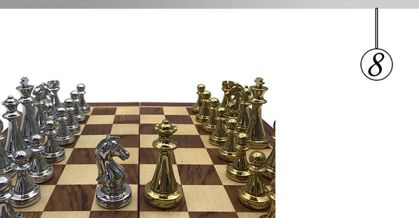 Metal Glossy Golden And Silver Chess Pieces Solid Wooden Folding - High Grade Professional