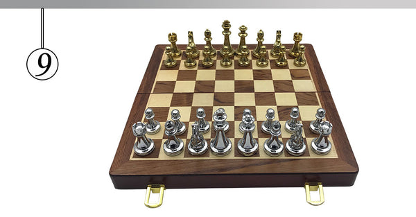 Metal Glossy Golden And Silver Chess Pieces Solid Wooden Folding - High Grade Professional