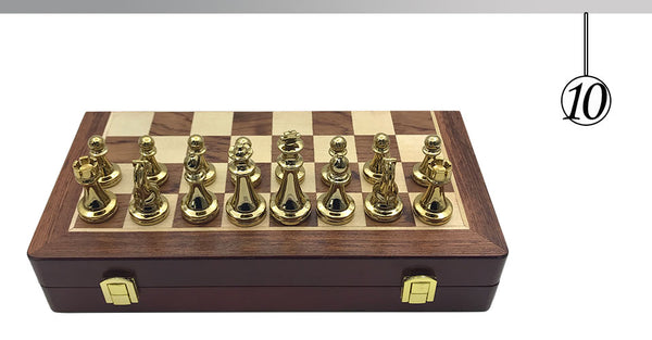 Metal Glossy Golden And Silver Chess Pieces Solid Wooden Folding - High Grade Professional