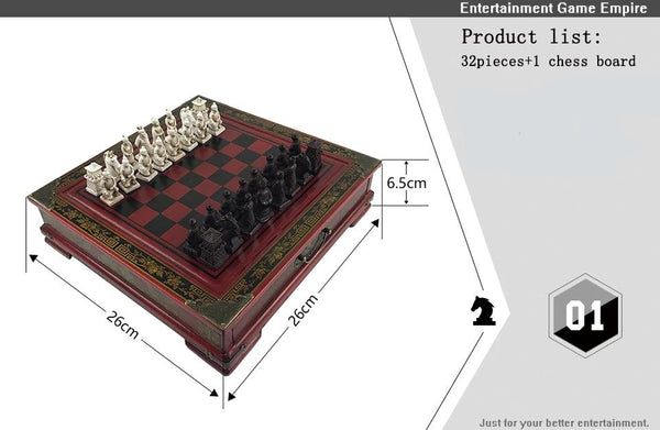 Retro Chess Set Board- Terracotta Warriors Lifelike Pieces High-density Board