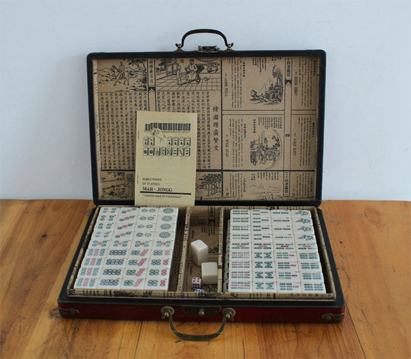 Mini Chinese Antique Mahjong with English Instruction Four Wind MahJong board wooden Box