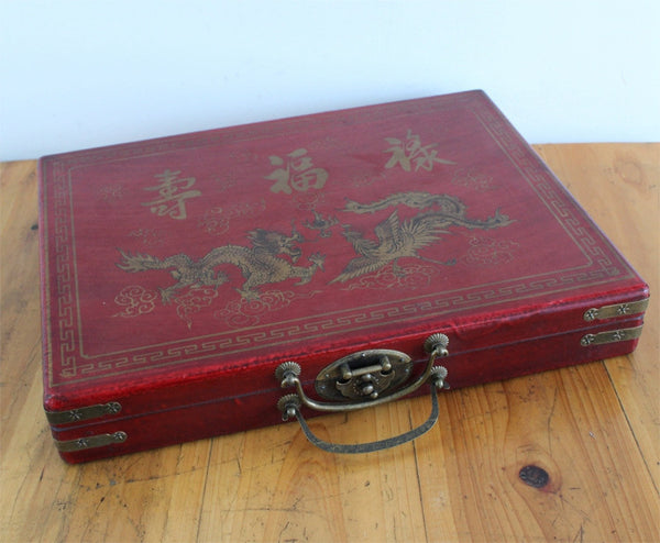 Mini Chinese Antique Mahjong with English Instruction Four Wind MahJong board wooden Box