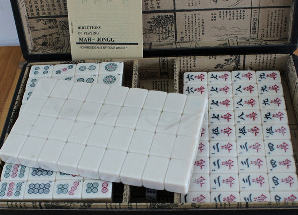 Mini Chinese Antique Mahjong with English Instruction Four Wind MahJong board wooden Box