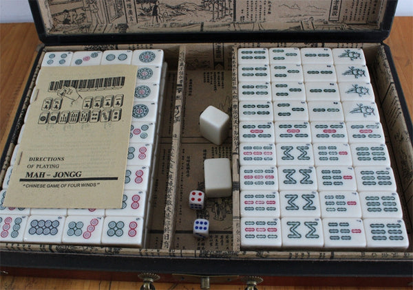 Mini Chinese Antique Mahjong with English Instruction Four Wind MahJong board wooden Box