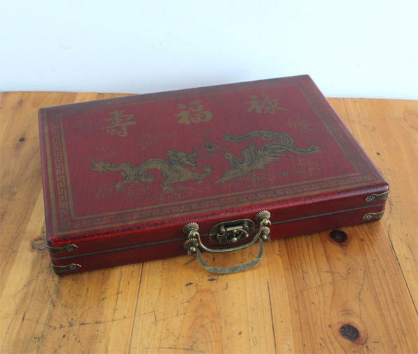 Mini Chinese Antique Mahjong with English Instruction Four Wind MahJong board wooden Box