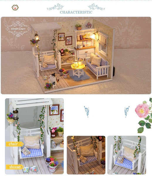 Doll House Furniture DIY Miniature Model Dust Cover 3D Wooden Dollhouse - H013 #E