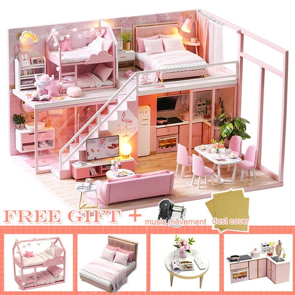 DIY DollHouse Wooden doll Houses Miniature  Furniture Kit - L026