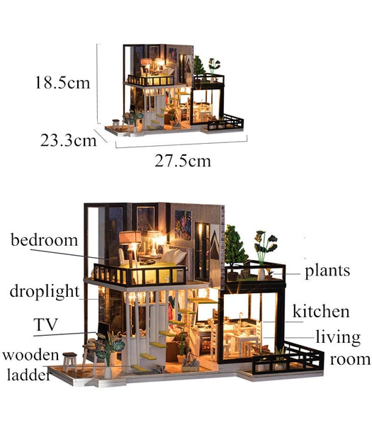 Wooden doll houses kitchen miniature villa dollhouse furniture kit