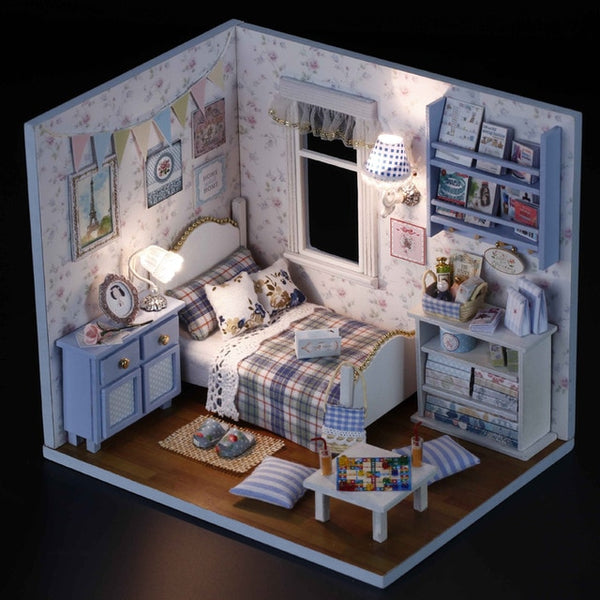 Doll House Furniture DIY Miniature Model Dust Cover 3D Wooden Dollhouse - H013 #E