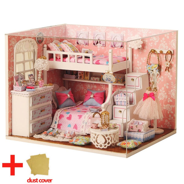 Doll House Furniture DIY Miniature Model Dust Cover 3D Wooden Dollhouse - H013 #E