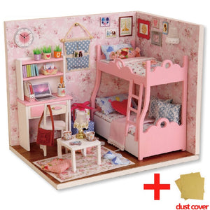 Doll House Furniture DIY Miniature Model Dust Cover 3D Wooden Dollhouse - H013 #E