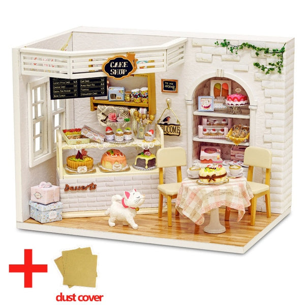 Doll House Furniture DIY Miniature Model Dust Cover 3D Wooden Dollhouse - H013 #E