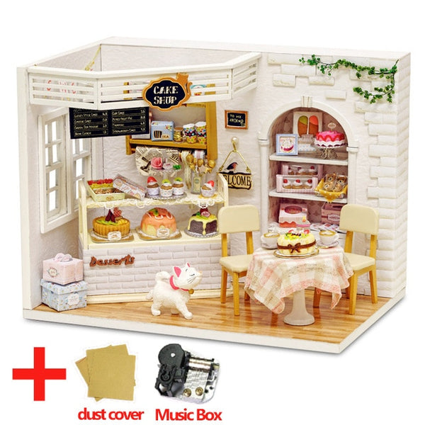 Doll House Furniture DIY Miniature Model Dust Cover 3D Wooden Dollhouse - H013 #E