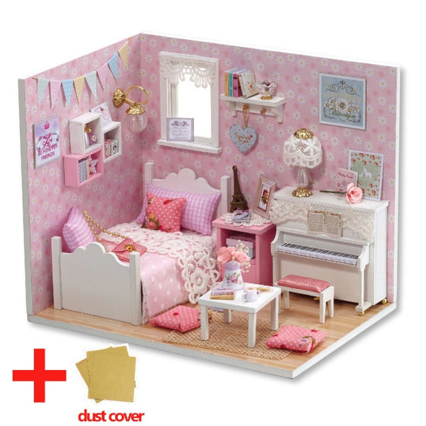 Doll House Furniture DIY Miniature Model Dust Cover 3D Wooden Dollhouse - H013 #E