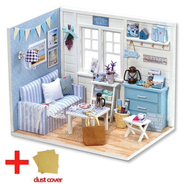 Doll House Furniture DIY Miniature Model Dust Cover 3D Wooden Dollhouse - H013 #E