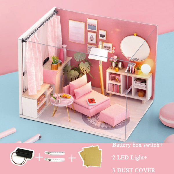 Doll House Furniture DIY Miniature Model Dust Cover 3D Wooden Dollhouse - H013 #E