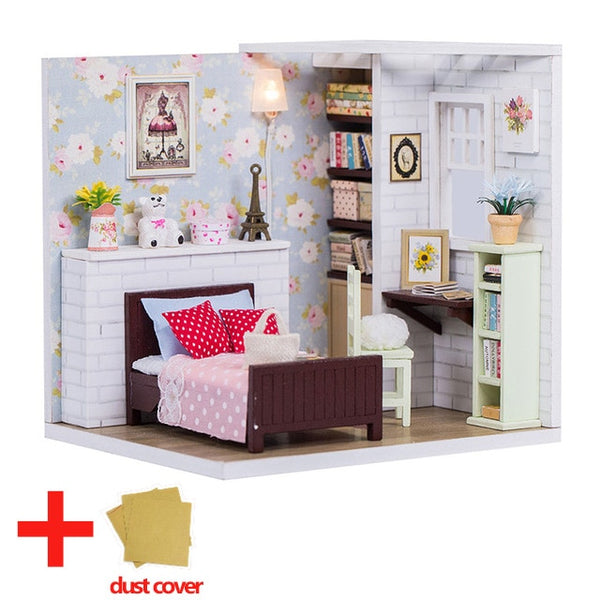 Doll House Furniture DIY Miniature Model Dust Cover 3D Wooden Dollhouse - H013 #E