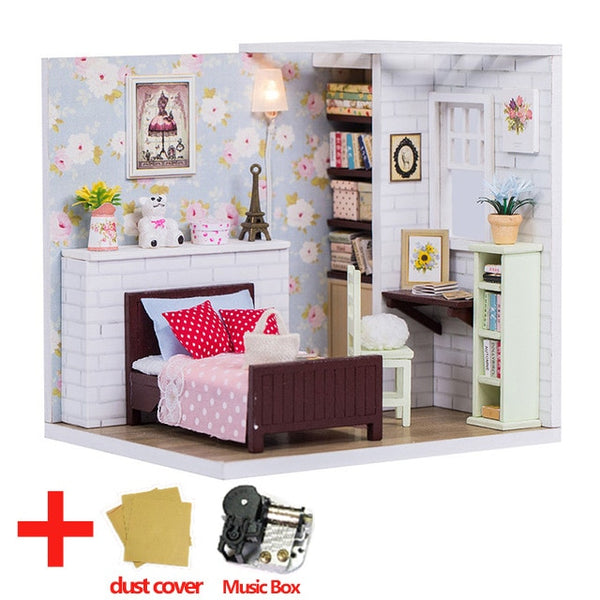 Doll House Furniture DIY Miniature Model Dust Cover 3D Wooden Dollhouse - H013 #E