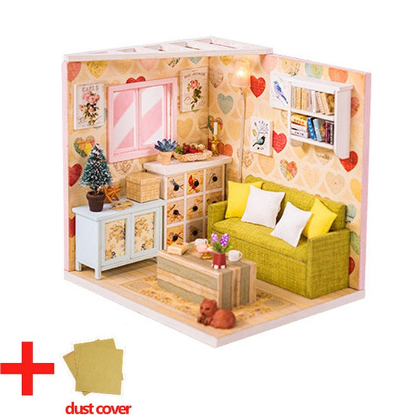 Doll House Furniture DIY Miniature Model Dust Cover 3D Wooden Dollhouse - H013 #E