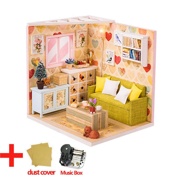 Doll House Furniture DIY Miniature Model Dust Cover 3D Wooden Dollhouse - H013 #E