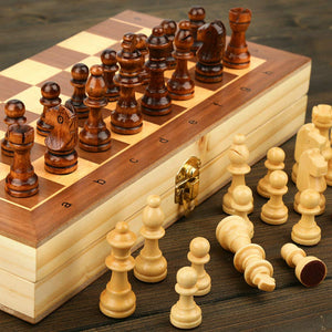 Magnetic Wooden Folding Chess Set with Felted Game Board