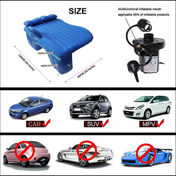 Inflatable Travel Mattress Bed for Car Back Seat - Sofa Pillow Outdoor Camping