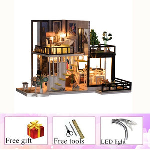 Wooden doll houses kitchen miniature villa dollhouse furniture kit