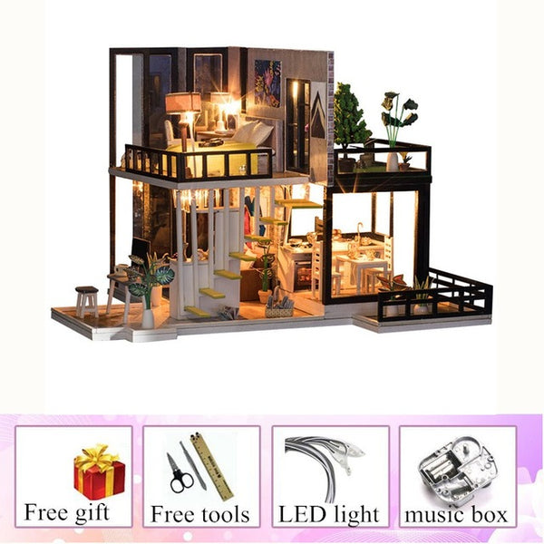 Wooden doll houses kitchen miniature villa dollhouse furniture kit