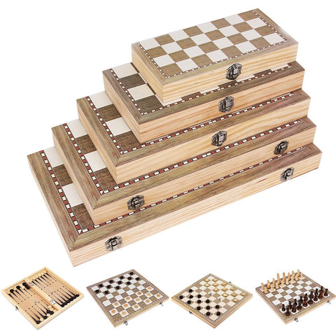 3 in 1 Foldable Wooden Chess Board Set - Backgammon Checkers