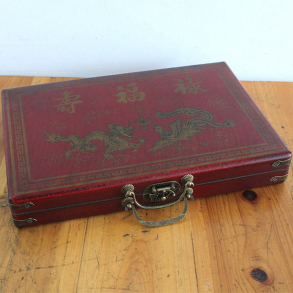 Mini Chinese Antique Mahjong with English Instruction Four Wind MahJong board wooden Box