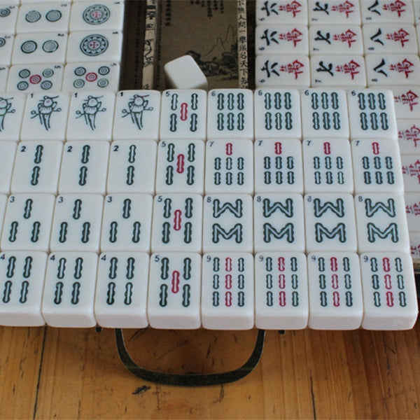 Mini Chinese Antique Mahjong with English Instruction Four Wind MahJong board wooden Box