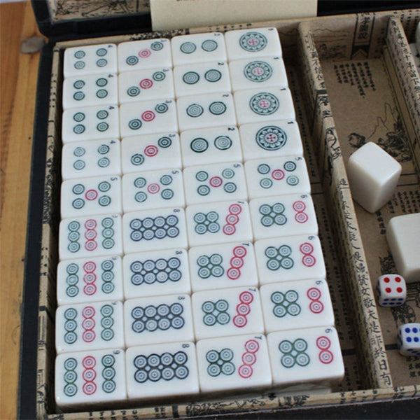 Mini Chinese Antique Mahjong with English Instruction Four Wind MahJong board wooden Box