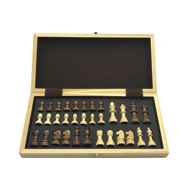 Chess Wooden Checker Board Solid - Wood Pieces Folding Chess Board