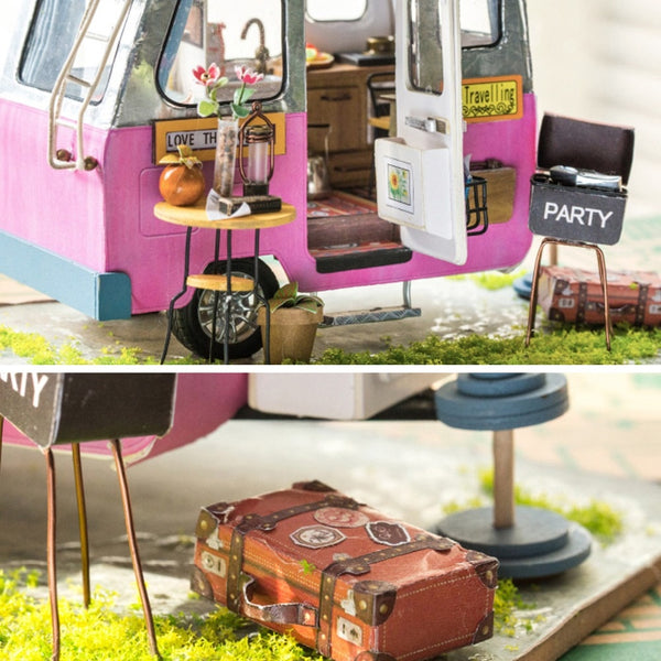 DIY Happy Camper with Furniture Children Adult Miniature Wooden Doll House