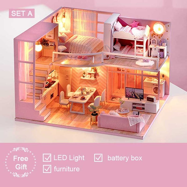 DIY DollHouse Wooden doll Houses Miniature  Furniture Kit - L026