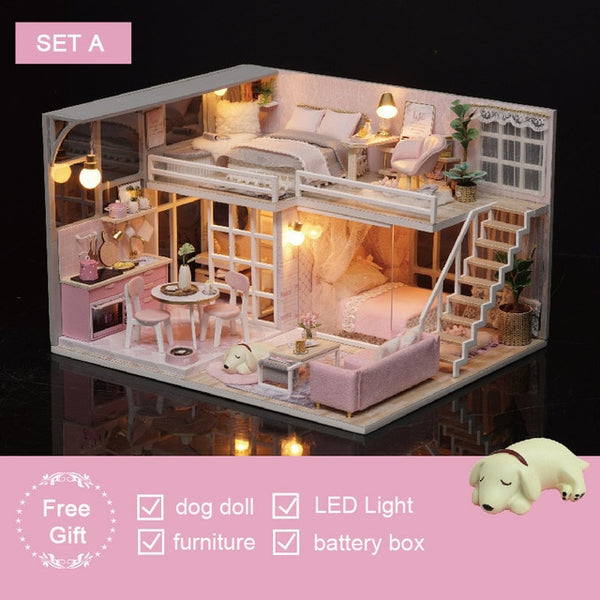 DIY DollHouse Wooden doll Houses Miniature  Furniture Kit - L026