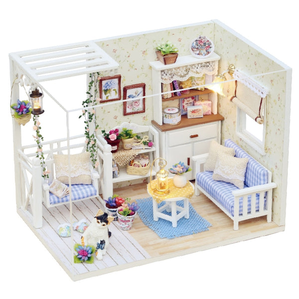 Doll House Furniture DIY Miniature Model Dust Cover 3D Wooden Dollhouse - H013 #E