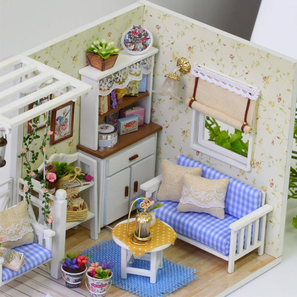 Doll House Furniture DIY Miniature Model Dust Cover 3D Wooden Dollhouse - H013 #E