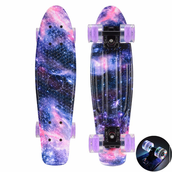 22 inch Cruiser Penny Skateboard - Graphic Galaxy Complete - Led Light