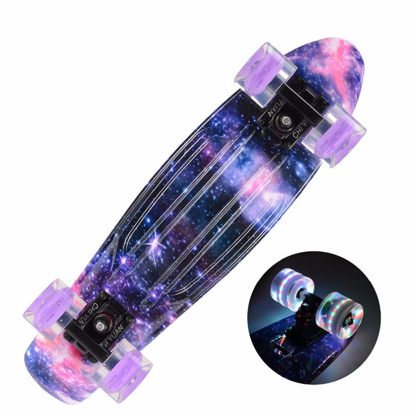 22 inch Cruiser Penny Skateboard - Graphic Galaxy Complete - Led Light