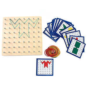 Montessori Wooden Creative Graphics Rubber Iron Nail Board with Cards Shapes and Colors